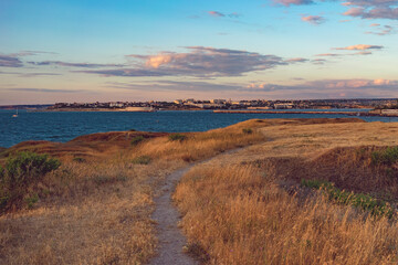 Beautiful sunset over the ruins of Chersonesos. Sevastopol, Crimea