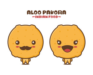 Fototapeta premium cute aloo pakora cartoon mascot. indian food vector illustration