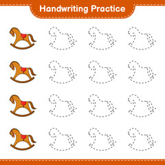 Handwriting practice. Tracing lines of Rocking Horse. Educational children game, printable worksheet, vector illustration