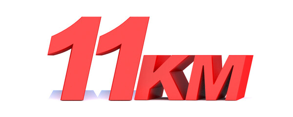 11 km word on white background. 3d illustration