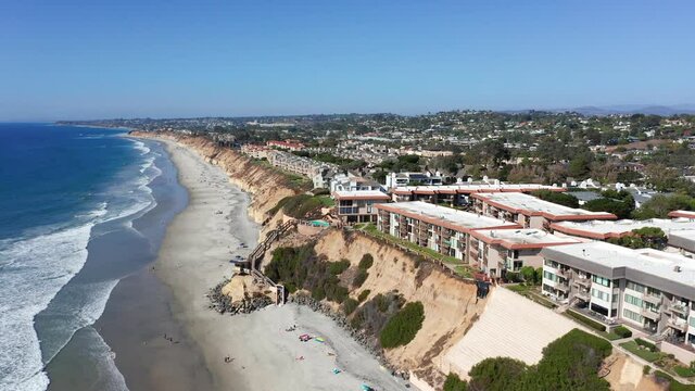 Beautiful drone shot of Solana Beach on the West Coast of America in summer