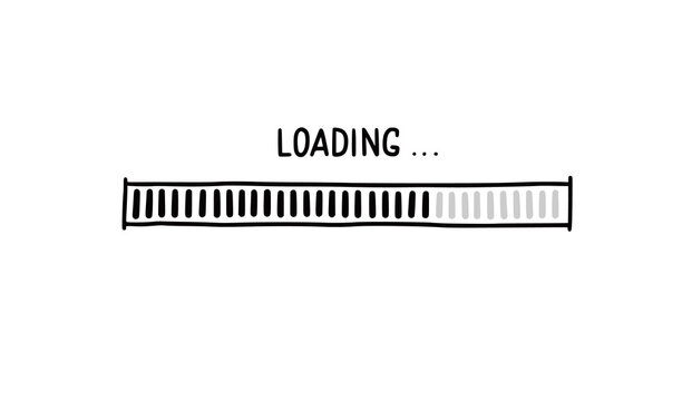 Loading bar doodle element. Hand drawn line sketch style. Slow download speed, progress status, internet load bar concept. Isolated vector illustration.