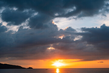Dark clouds over sea at sunset Dramatic thunderstorm landscape with building clouds Natural rainy dark sky Amazing for nature composition background