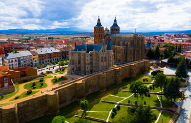 Fototapeta na wymiar Aerial view on the Episcopal Palace of Astorga. Spain