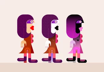 Zelfklevend Fotobehang Drie opties van een modern vrouwenkarakter dat op een lichte achtergrond wordt geïsoleerd. Vectorkarakterontwerp. ©  danjazzia