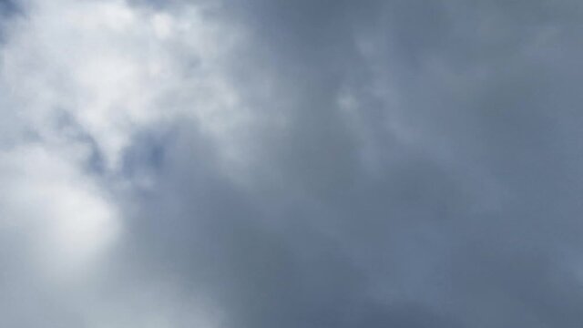 Time lapse of moving dark clouds over sun shining in the sky.