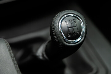 Close up of the manual gearbox transmission handle. Accelerator handle