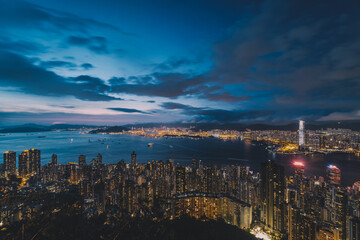 Hong Kong city view from peak at sunset