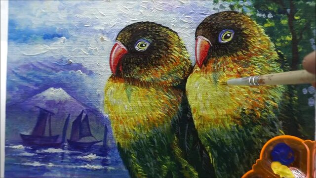 professional artist hobby hand drawn nature lovebird art oil painting acrylic painting paintbrush mixing palette watercolor bird animal in forest school supplies academy craft equipment