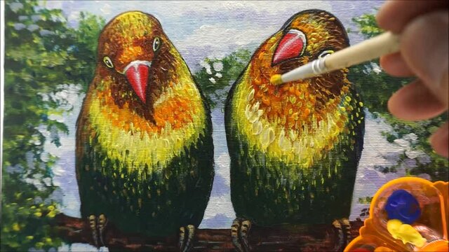 professional artist hobby hand drawn nature lovebird art oil painting acrylic painting paintbrush mixing palette watercolor bird animal in forest school supplies academy craft equipment