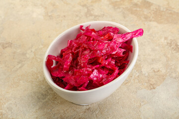 Marinated red cabbage in the bowl