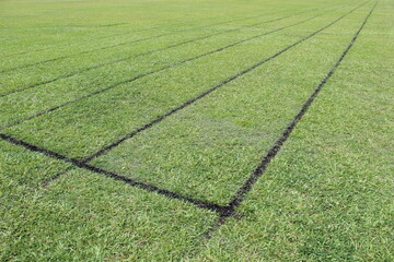 Close up of an outdoor grass running track 