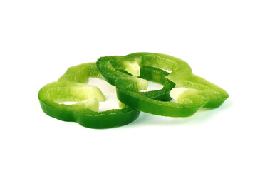 Sliced green peppers isolated on a white background. two slices