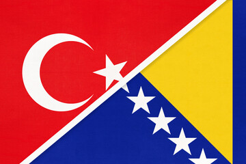 Turkey and Bosnia and Herzegovina, symbol of country. Turkish vs Bosnian national flag