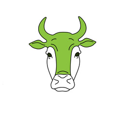 Green cow logo isolated on white background. Cow head symbol. Logo for natural milk product. Dairy manufacture.