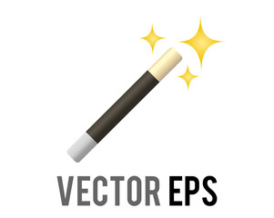 Vector black classic magic wand and white tips icon with golden sparkling stars