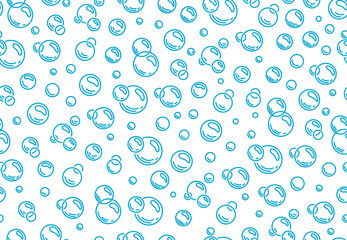 Soap blue bubbles seamless pattern. Outline.Bubbles of carbonated drink, medicine, oxygen, water. Vector illustration isolated background