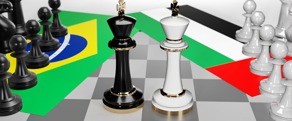 Brazil and United Arab Emirates - talks, debate or dialog between those two countries shown as two chess kings with national flags that symbolize subtle art of diplomacy, 3d illustration