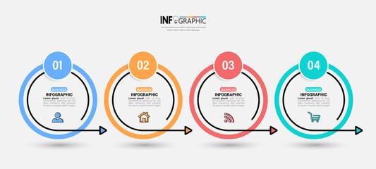 Circle infographic elements with 4 steps. Business presentation template vector.