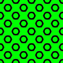 Seamless pattern. Image of a walnut on a green background. black hexagon. 3d rendering. 3d image.