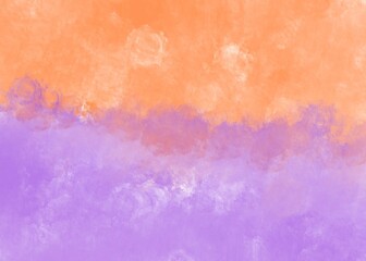 Orange and purple abstract watercolor background with space.