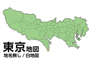 東京都の地図のイラストレーション。23区26市3町1村。各区市町村ごとバラバラになります。