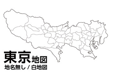 東京都の地図のイラストレーション。23区26市3町1村。各区市町村ごとバラバラになります。