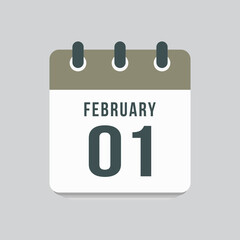 Icon day date 1 February, template calendar page