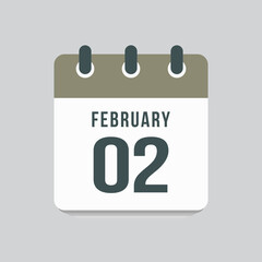 Icon day date 2 February, template calendar page