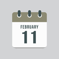 Icon day date 11 February, template calendar page