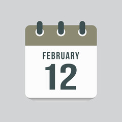 Icon day date 12 February, template calendar page