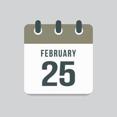 Icon day date 25 February, template calendar page