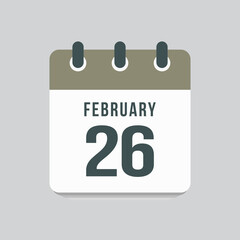 Icon day date 26 February, template calendar page