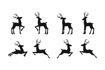 Eight silhouette of Reindeer collection set