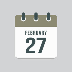 Icon day date 27 February, template calendar page