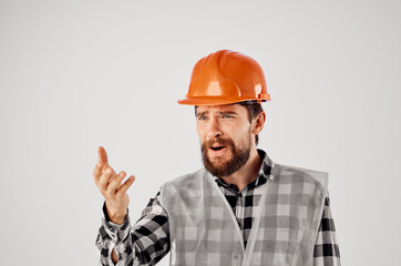emotional man in working uniform construction building profession Studio