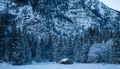 snowfall on the mountains at high altitude