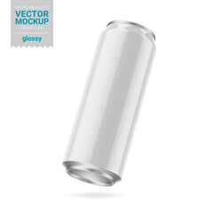 White glossy drink can mockup. Vector illustration.