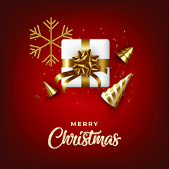 Fototapeta na wymiar Merry Christmas and Happy New Year Xmas background with gift box Snowflakes and Christmas cones