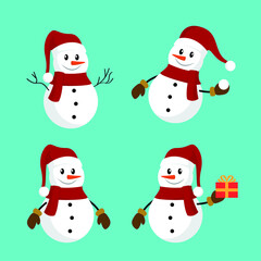 Set of Snowman on blue background collection of snowman