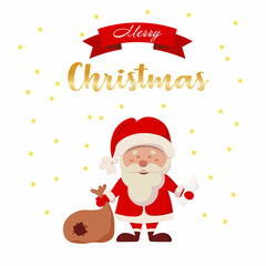 Santa Claus with a bowl of gifts. Christmas card. Illustration