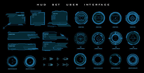 HUD ui elements set. Scopes and navigation elements for the game interface. Dialog boxes. Set futuristic HUD frames and headers, Targets UI UX for HUD UI. Elements of a video game