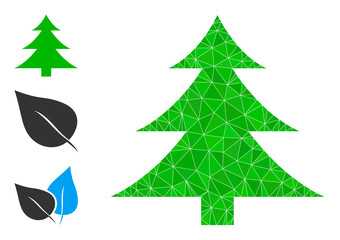 Obraz premium Low-poly fir-tree icon, and other icons. Polygonal fir-tree vector constructed from chaotic triangles. Flat geometric polygonal symbol created from fir-tree icon.