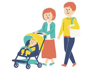 散歩をする家族のイラスト