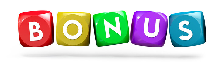Colorful cubes with word bonus isolated on a white background. 3d illustration.	