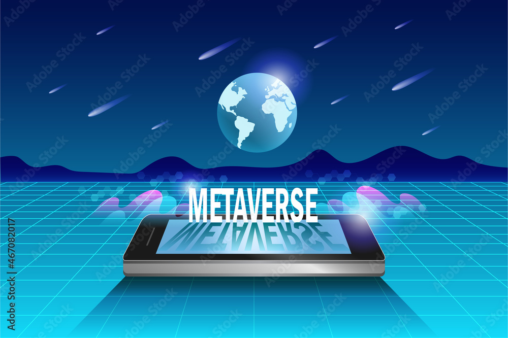 Poster metaverse, virtual reality and augmented reality technology, user interface 3d experience. computer 