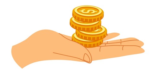 Hand with dollar coins, cash financing and banking