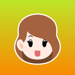Cartoon illustration of a girl face with long hair in a flat style , this cute image is suitable for your colorful and flat project design elements, can also be used for sticker and icon