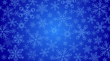 Christmas background with snowflakes on blue background