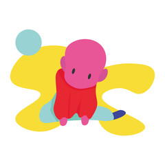 A little curious and happy toddler. Bright illustration.